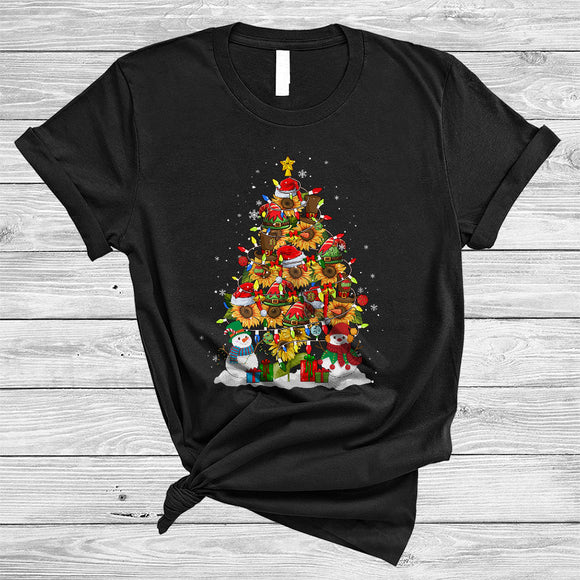 MacnyStore - Sunflower Christmas Tree, Cute Floral Christmas Lights Sunflower Flowers, X-mas Snowman T-Shirt