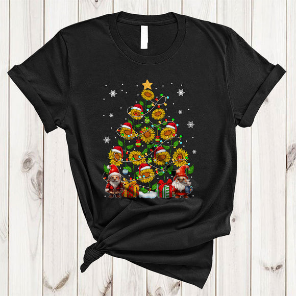 MacnyStore - Sunflower Christmas Tree, Lovely X-mas Lights Sunflower Gnomes, Matching Family Flowers T-Shirt