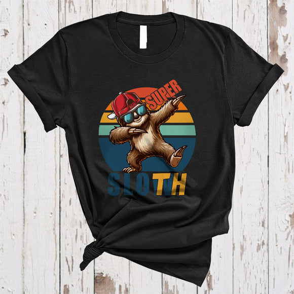MacnyStore - Super Slow Sloth, Sarcastic Vintage Retro Dabbing Sloth Wearing Sunglasses, Zoo Keeper Animal T-Shirt