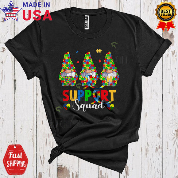 MacnyStore - Support Squad Cool Cute Autism Awareness Puzzle Ribbon Gnomes Group Lover T-Shirt