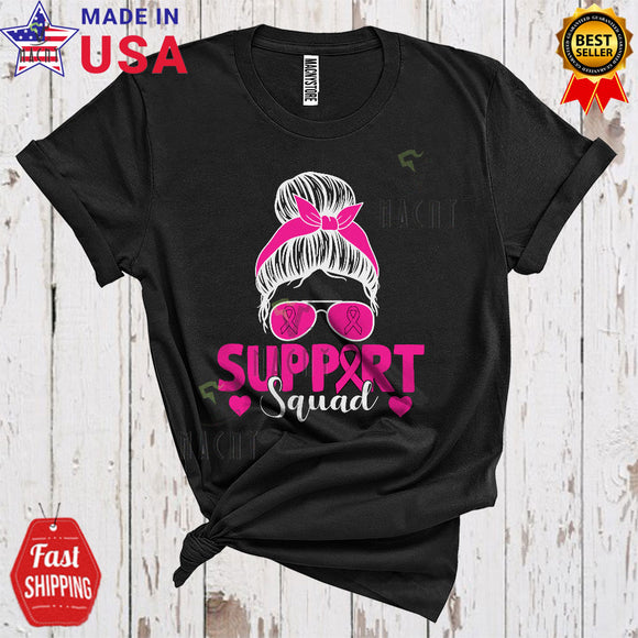 MacnyStore - Support Squad Cool Cute Breast Cancer Awareness Pink Ribbon Bun Hair Woman Face T-Shirt