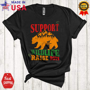 MacnyStore - Support Wildlife Raise Boys Funny Cool Father's Day Mother's Day Family Group Bear T-Shirt