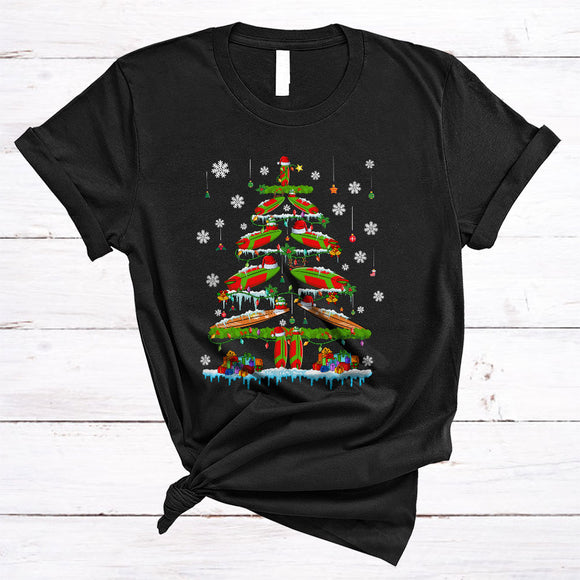 MacnyStore - Surfing Christmas Tree, Joyful Cute X-mas Lights Tree Pajamas, Snow Around Family Group T-Shirt
