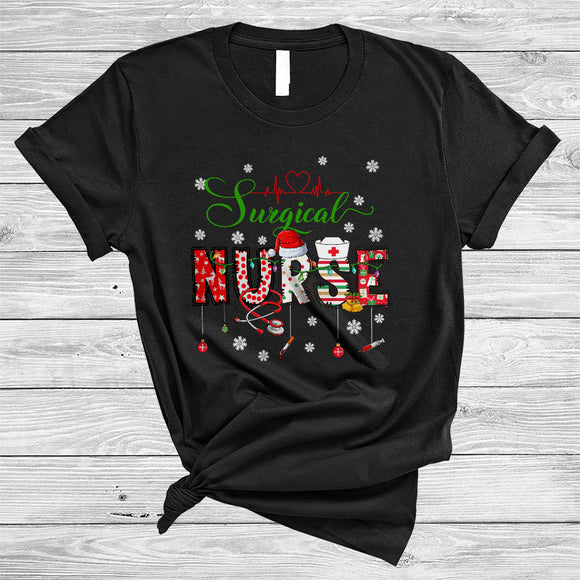 MacnyStore - Surgical Nurse, Colorful Christmas Santa Nurse Crew Team, Matching X-mas Pajama Family Group T-Shirt