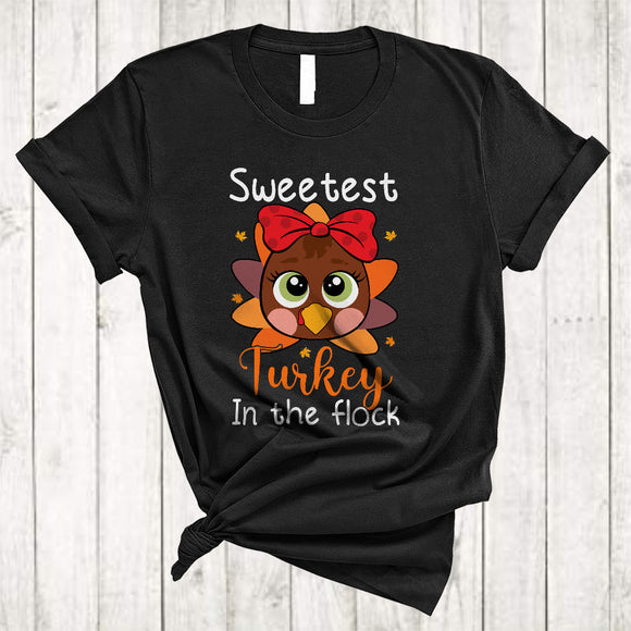 MacnyStore - Sweetest Turkey In The Flock, Amazing Thanksgiving Turkey Face Sunglasses, Girls Family T-Shirt
