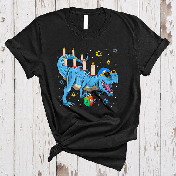 MacnyStore - T-Rex Menorah With Dreidel, Joyful Hanukkah Chanukah Menorah T-Rex, Matching Dinosaur Lover T-Shirt