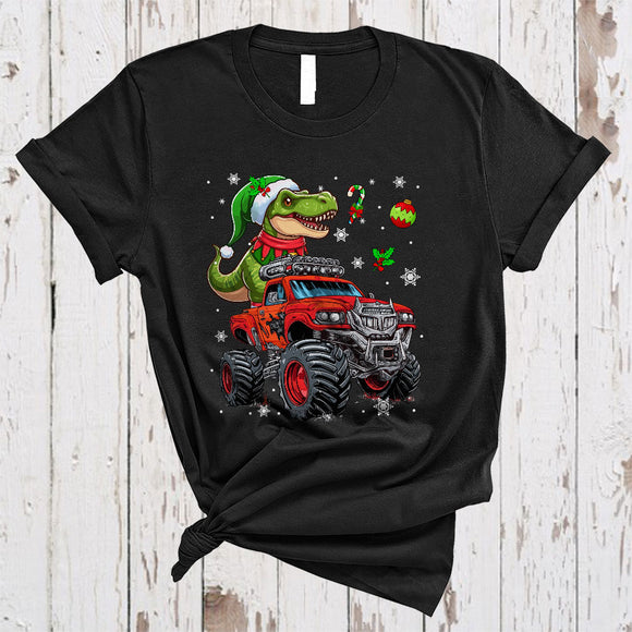 MacnyStore - T-Rex On Monster Truck, Amazing Christmas T-Rex Dinosaur, Monster Truck Driver X-mas T-Shirt