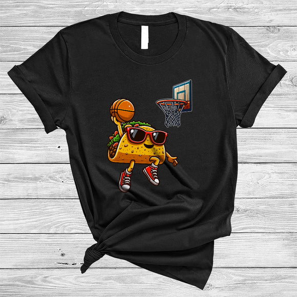 MacnyStore - Taco Sunglasses Playing Basketball, Joyful Cinco De Mayo Sport Player Food, Mexican Pride T-Shirt