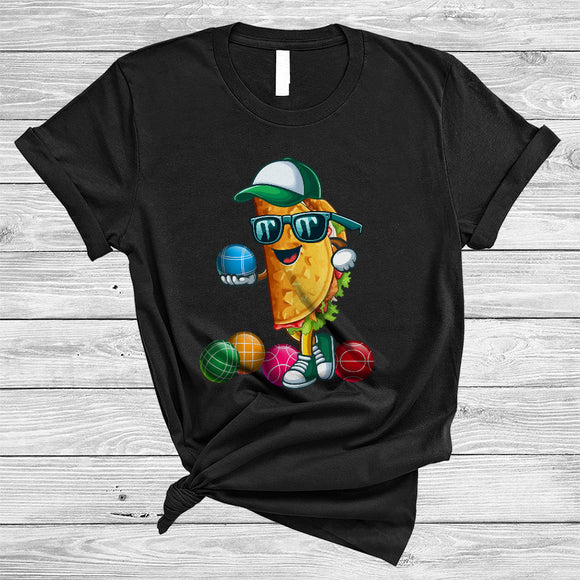 MacnyStore - Taco Sunglasses Playing Bocce Ball, Joyful Cinco De Mayo Sport Player Food, Mexican Pride T-Shirt