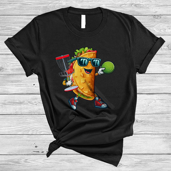MacnyStore - Taco Sunglasses Playing Disc Golf, Joyful Cinco De Mayo Sport Player Food, Mexican Pride T-Shirt