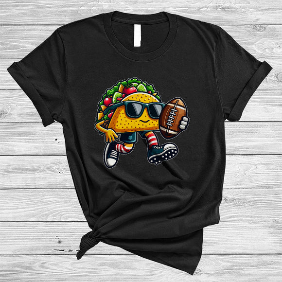 MacnyStore - Taco Sunglasses Playing Football, Joyful Cinco De Mayo Sport Player Food, Mexican Pride T-Shirt