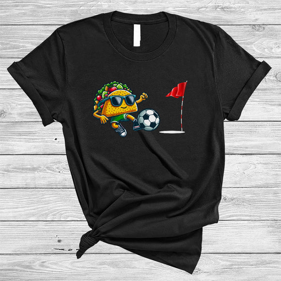 MacnyStore - Taco Sunglasses Playing Footgolf, Joyful Cinco De Mayo Sport Player Food, Mexican Pride T-Shirt