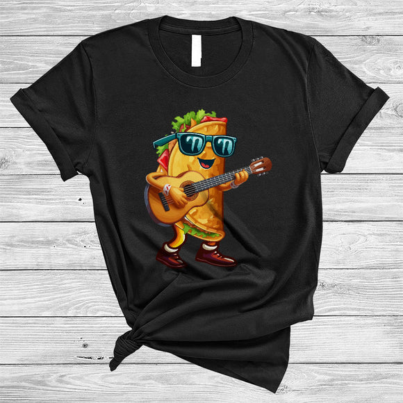 MacnyStore - Taco Sunglasses Playing Guitar, Joyful Cinco De Mayo Musical Instruments Food, Mexican Pride T-Shirt