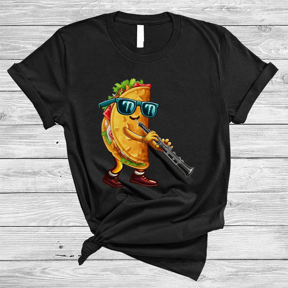 MacnyStore - Taco Sunglasses Playing Oboe, Joyful Cinco De Mayo Musical Instruments Food, Mexican Pride T-Shirt