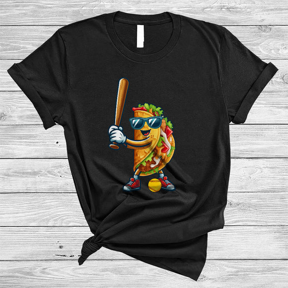 MacnyStore - Taco Sunglasses Playing Softball, Joyful Cinco De Mayo Sport Player Food, Mexican Pride T-Shirt