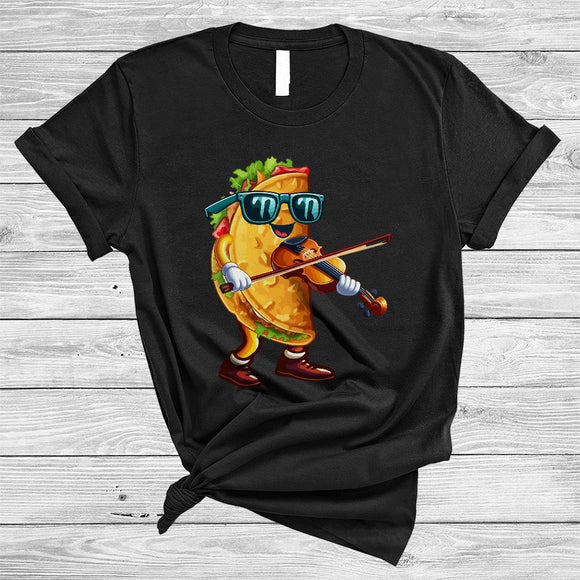 MacnyStore - Taco Sunglasses Playing Violin, Joyful Cinco De Mayo Musical Instruments Food, Mexican Pride T-Shirt