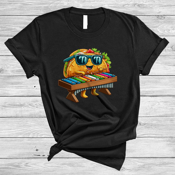 MacnyStore - Taco Sunglasses Playing Xylophone, Joyful Cinco De Mayo Musical Instruments Food, Mexican Pride T-Shirt