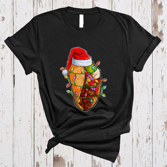 MacnyStore - Taco Wearing Santa Hat, Lovely Cool Christmas Lights Taco Lover, X-mas Family Group T-Shirt