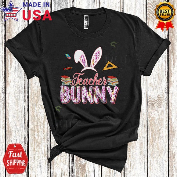 MacnyStore - Teacher Bunny Cool Happy Easter Day Leopard Bunny Lover Matching Teacher Group T-Shirt