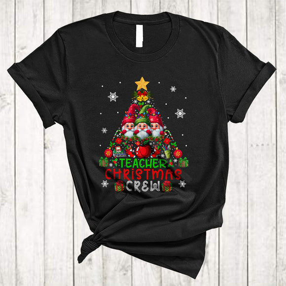 MacnyStore - Teacher Christmas Crew, Awesome Cute Teacher Gnomes Christmas Tree, Matching X-mas Group T-Shirt