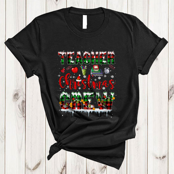MacnyStore - Teacher Christmas Crew, Wonderful Plaid X-mas Snow Around, Matching Teacher Lover T-Shirt
