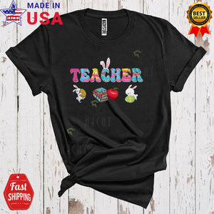 MacnyStore - Teacher Cool Happy Easter Day Family Group Bunny Teacher Easter Egg Hunt Lover T-Shirt