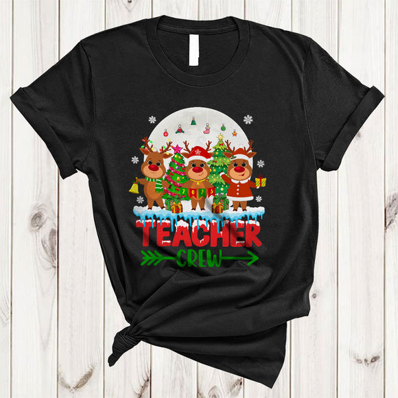 MacnyStore - Teacher Crew 2023, Cute Adorable Christmas Tree Three Reindeers, Matching X-mas Group T-Shirt