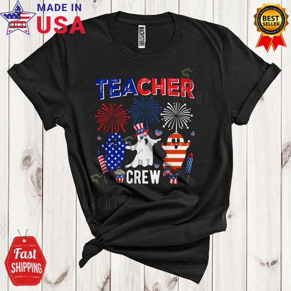 MacnyStore - Teacher Crew Cool Cute 4th Of July Firework American Flag Fireworks Boo Ghost Patriotic T-Shirt