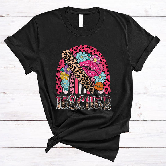 MacnyStore - Teacher Cute Awesome Back To School Flowers Lips Leopard Rainbow Teacher Family Group T-Shirt