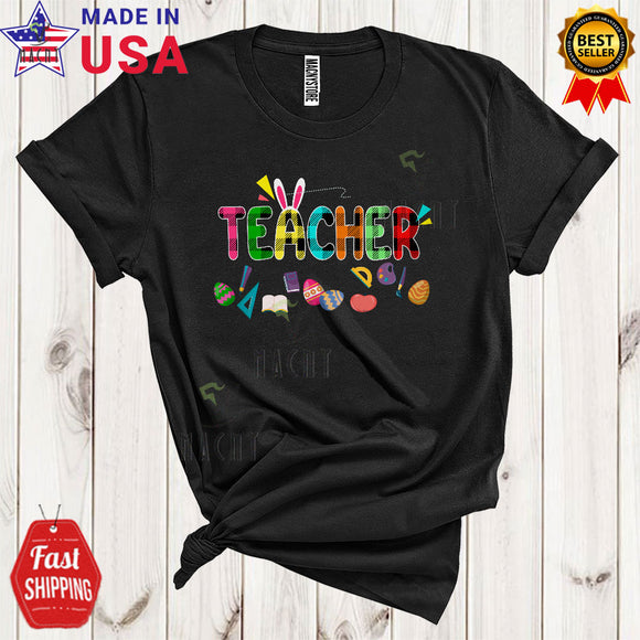 MacnyStore - Teacher Cute Funny Easter Day Colorful Plaid Bunny Eggs Hunting Lover Matching Group T-Shirt