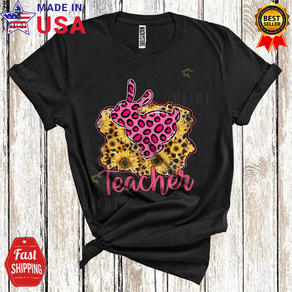 MacnyStore - Teacher Cute Funny Easter Day Leopard Bunny Sunflowers Lover Matching Teacher Group T-Shirt
