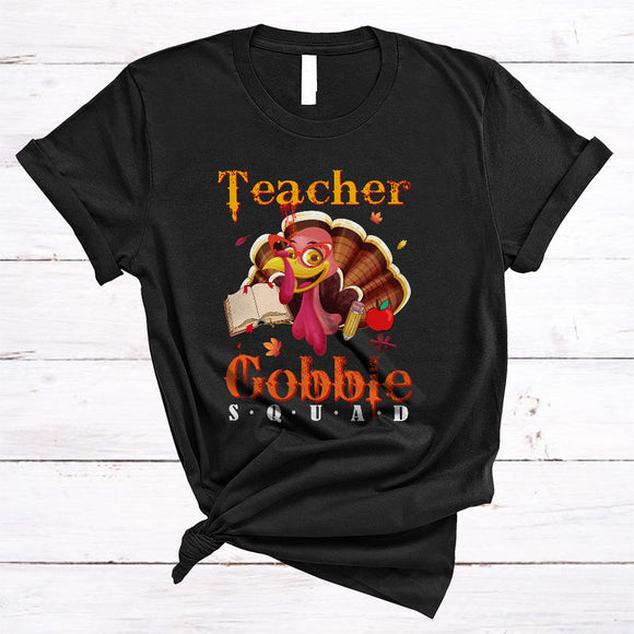 MacnyStore - Teacher Gobble Squad Adorable Thanksgiving Fall Leaf Matching Turkey Teacher Group T-Shirt