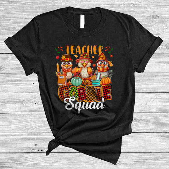 MacnyStore - Teacher Gobble Squad, Cute Three Teacher Turkeys Lover, Matching Thanksgiving Group T-Shirt