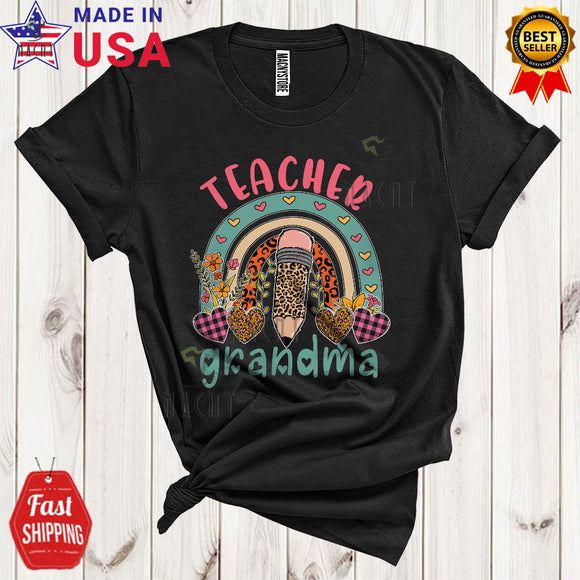 MacnyStore - Teacher Grandma Cool Funny Mother's Day Leopard Plaid Hearts Pencil Rainbow Flowers Lover T-Shirt