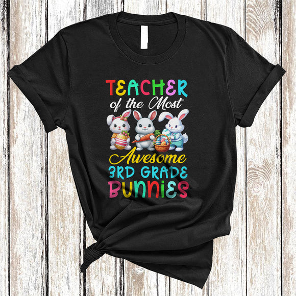 MacnyStore - Teacher Of The Most Awesome 3rd Grade Bunnies, Lovely Easter Three Bunnies, Egg Hunt Group T-Shirt