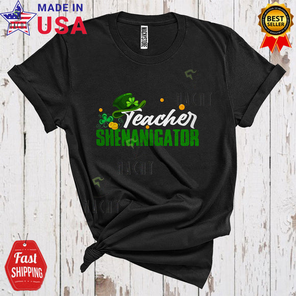 MacnyStore - Teacher Shenanigator Cool Funny St. Patrick's Day Shenanigans Squad Leprechaun Hat Shamrocks T-Shirt