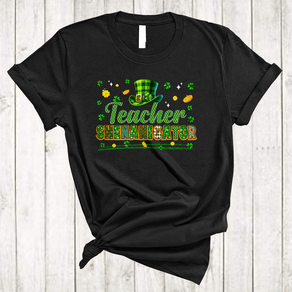 MacnyStore - Teacher Shenanigator, Wonderful St. Patrick's Day Plaid Shamrock, Lucky Irish Family Group T-Shirt