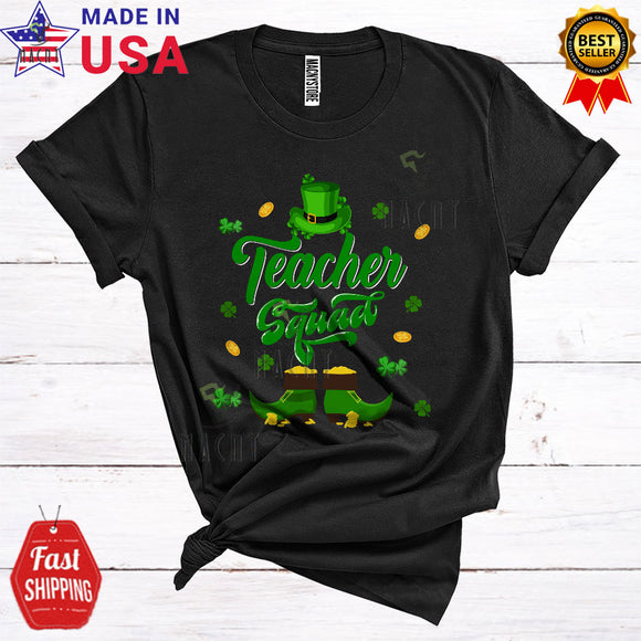 MacnyStore - Teacher Squad Cool Proud St. Patrick's Day Shamrocks Leprechaun Lover Matching Teacher Group T-Shirt