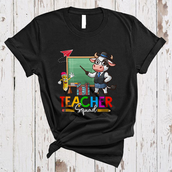 MacnyStore - Teacher Squad, Adorable Cow Teaching Animal Lover, Matching Proud Teacher Group T-Shirt