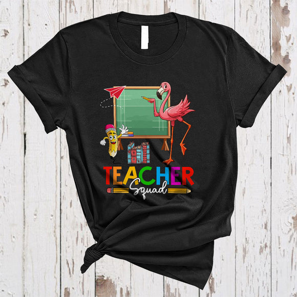 MacnyStore - Teacher Squad, Adorable Flamingo Teaching Animal Lover, Matching Proud Teacher Group T-Shirt