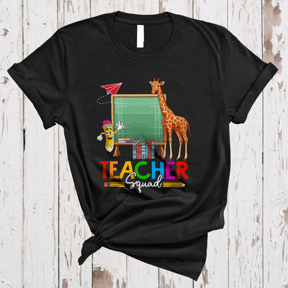 MacnyStore - Teacher Squad, Adorable Giraffe Teaching Animal Lover, Matching Proud Teacher Group T-Shirt