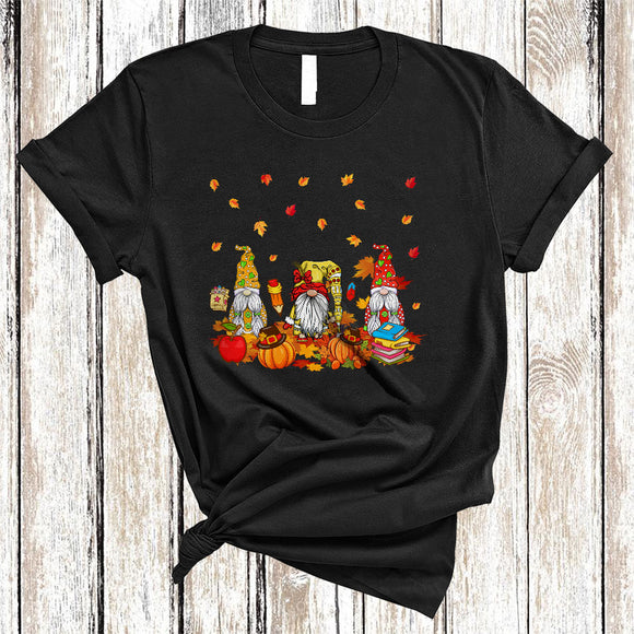MacnyStore - Teacher Tools, Cute Teacher Three Gnomes, Thanksgiving Pumpkin Fall Leaves T-Shirt