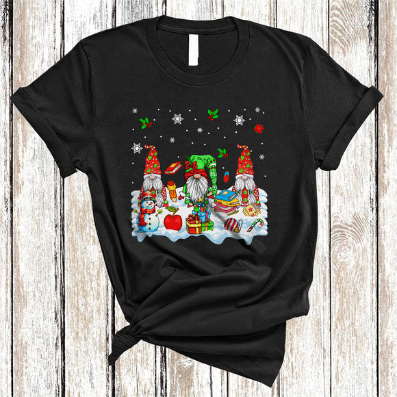 MacnyStore - Teacher Tools, Cute Teacher Three X-mas Gnomes, Christmas Snowman Snow Around T-Shirt