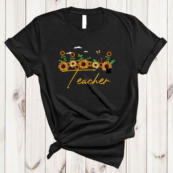 MacnyStore - Teacher, Adorable Sunflowers Butterfly Matching Teacher Group, Floral Flowers Family T-Shirt