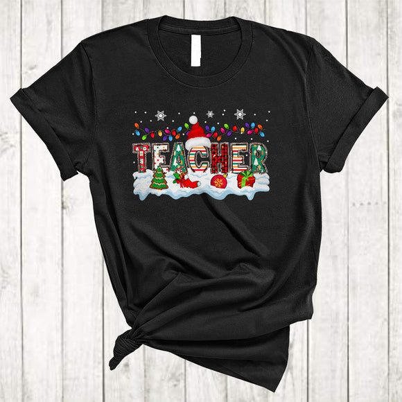 MacnyStore - Teacher, Amazing Christmas Lights Santa Teacher Lover, Snow Around X-mas Group T-Shirt