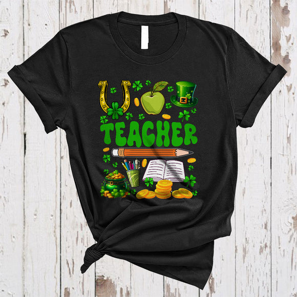 MacnyStore - Teacher, Happy St. Patrick's Day Shamrock Horseshoe, Matching Teaching Teacher Group T-Shirt