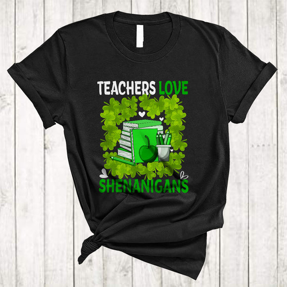 MacnyStore - Teachers Love Shenanigans, Happy St. Patrick's Day Teachers Lover, Irish Group Shamrocks T-Shirt