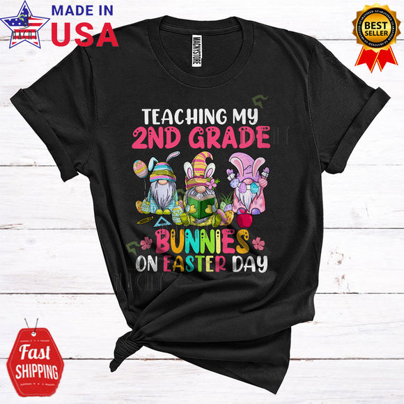 MacnyStore - Teaching My 2nd Grade Bunnies On Easter Day Cute Cool Three Bunny Gnomies Teacher T-Shirt