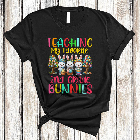 MacnyStore - Teaching My Favorite 2nd Grade Bunnies, Lovely Easter Eggs Tree Three Bunnies, Teacher Group T-Shirt