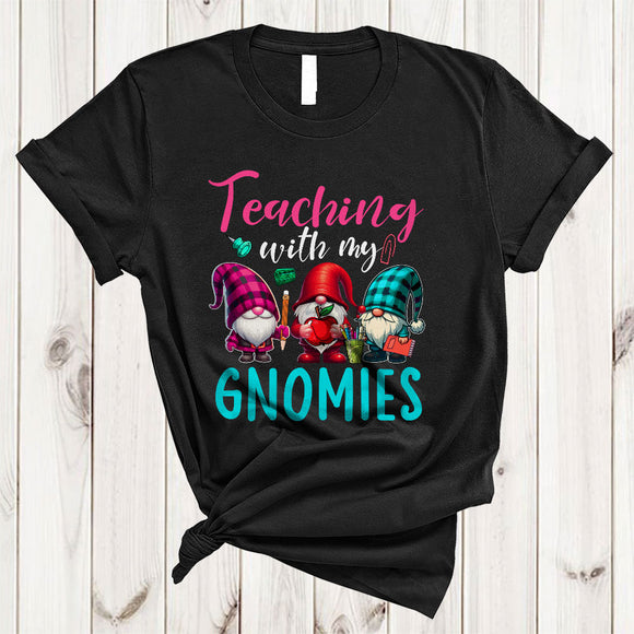 MacnyStore - Teaching With My Gnomies, Adorable Plaid Three Gnomes Teaching, Matching Teacher Group T-Shirt